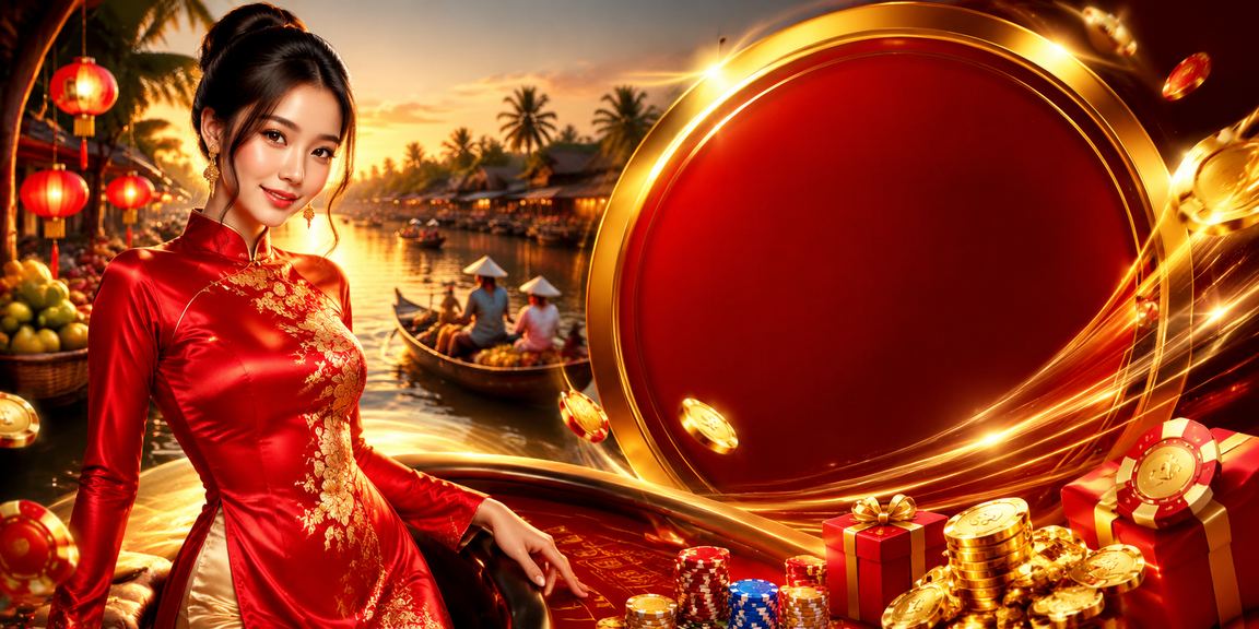 Người dùng đặt cược trực tuyến bên sông Mekong với trang phục áo dài