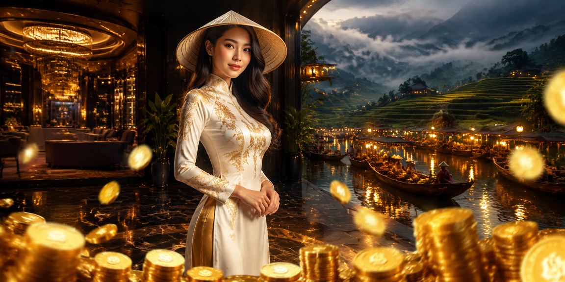 Không gian giải trí casino phong cách Việt Nam với nón lá truyền thống